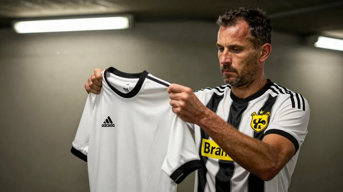 A 50-year-old Hammarby IF midfielder, 5'10" with a rugged build, stands in the dimly lit Bravida Arena tunnel, his face...